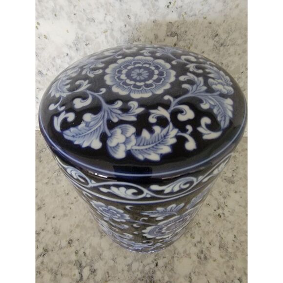 Pier 1 Mandarin Lidded Canister Jar‎ 9” Cobalt Blue & White Vintage Heavy! - Picture 2 of 7